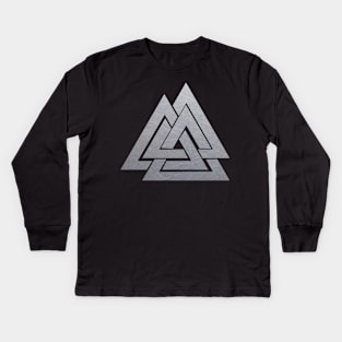 Iron Viking Valknut | Metallic Viking Symbol Kids Long Sleeve T-Shirt